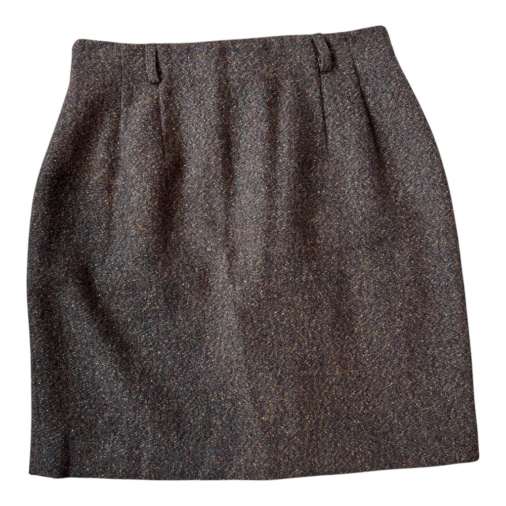 Vintage Talbots Petite Wool Silk Tweed Pencil Skirt 10P Brown Flecked Portugal